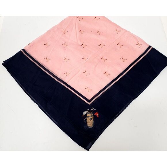 Ralph Lauren Accessories - VTG Ralph Lauren Scarf Cotton Golf Clubs Bordered Pink/ Navy Printed 1980s Label